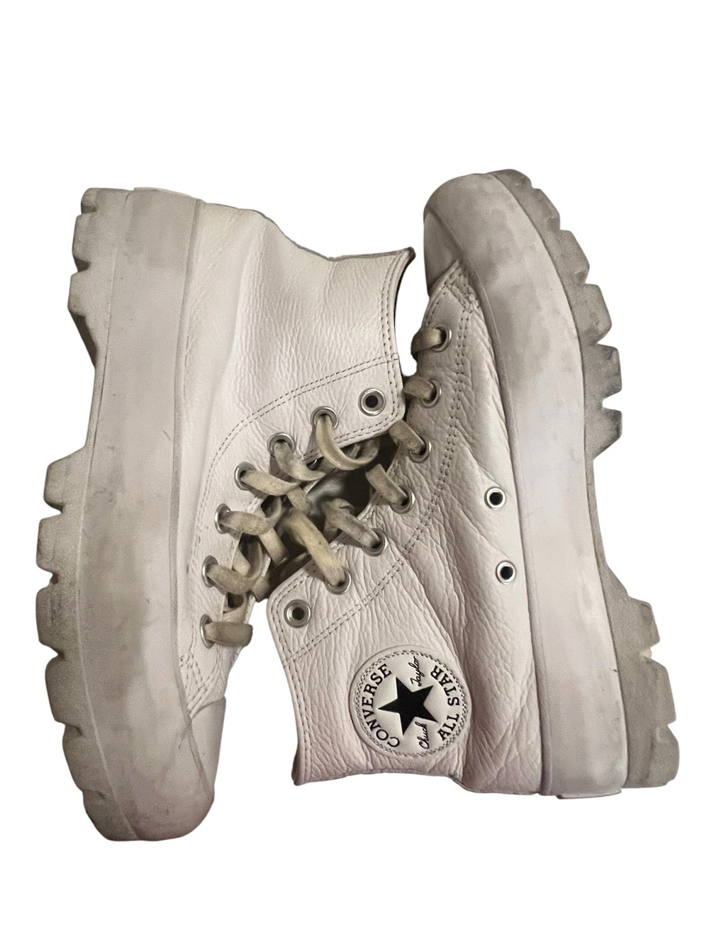 Converse White Platform Lug Sole Leather High-Top Sneakers